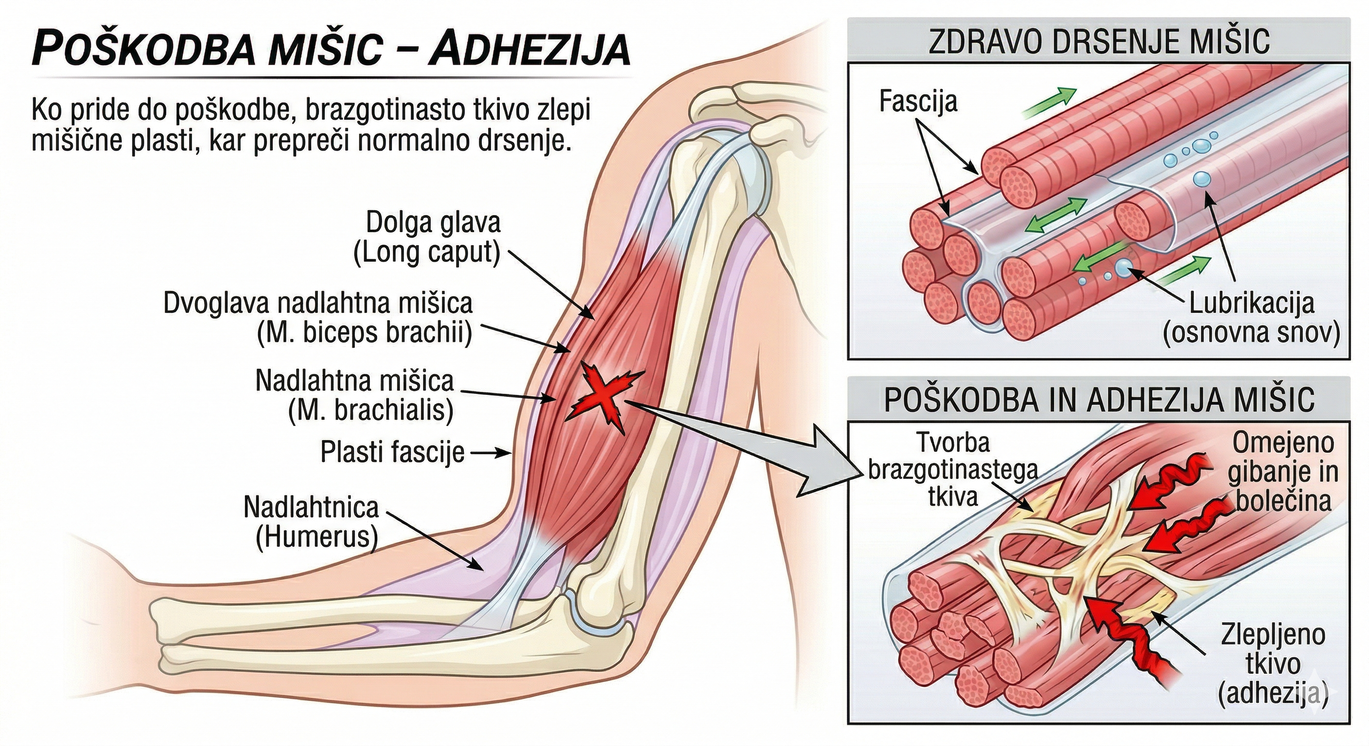 poškodba tkiva adhezija zaznava mišic nevronski signal živec